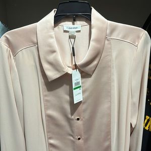 Women’s Calvin Klein plush and silk button down blouse with gold accent buttons
